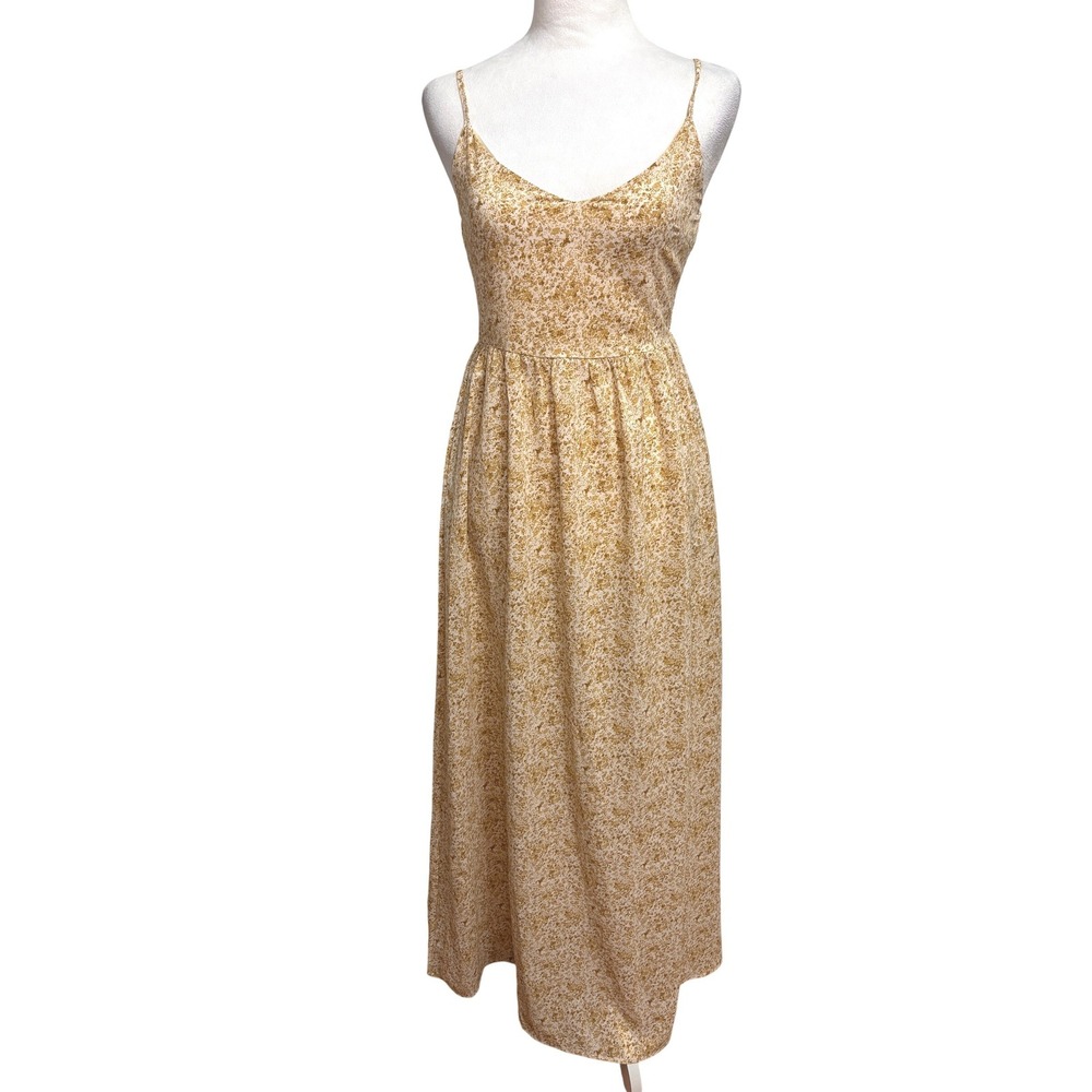 Camellia Ditsy Floral Maxi Dress Womens S Beige Sundress Smocked Cottage Summer‎
